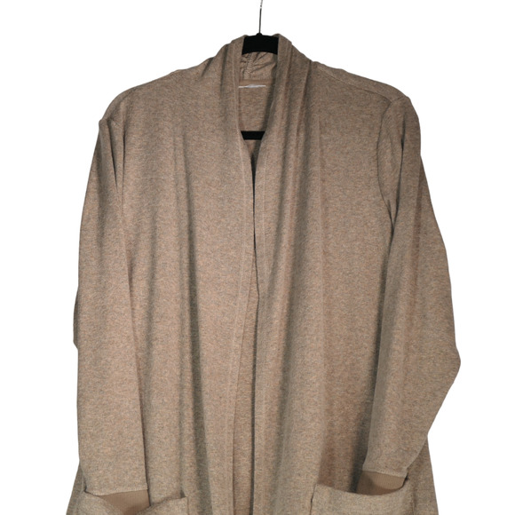 QVC Long Cardigan Sweater Womens Medium Brown Duster Soft Knit Pockets Cozy Chic - Picture 2 of 7